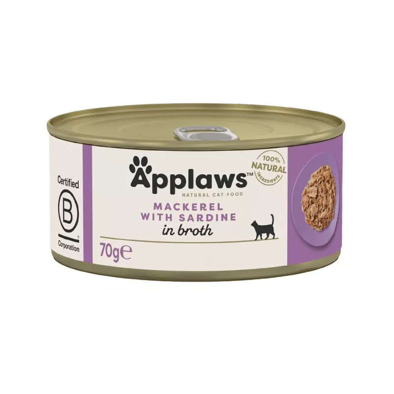 APPLAWS makrela so sardinkou vo vývare - mokré krmivo pre mačky - 70g
