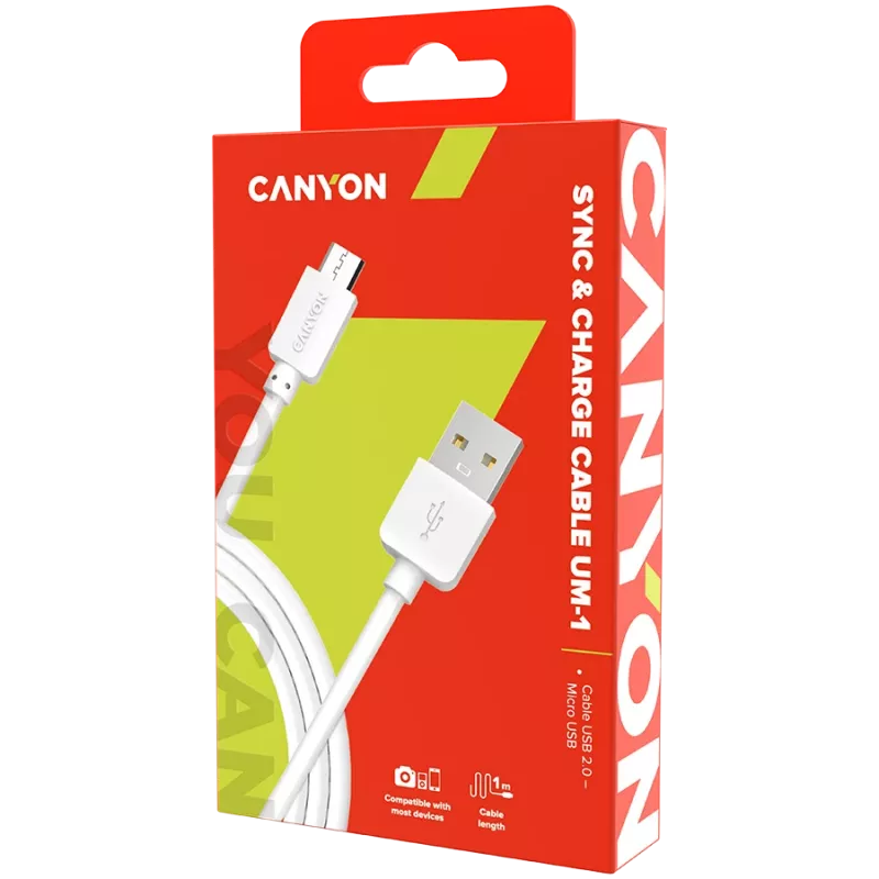 CANYON kábel UM-1 MicroUSB 5W 1m biely