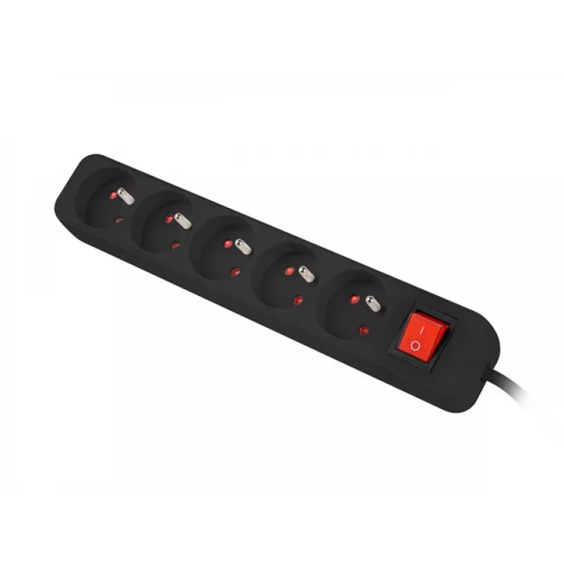 Predlžovací prívod Lanberg PS1-05E-0300-BK, 5 zásuviek, 3 m, čierny, s vypínačom