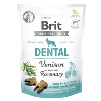Zubné pamlsky pre psov Brit Functional Snack Dental Venison 150 g — bez obilnín, hypoalergénne, bielkoviny 26 %