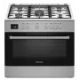 Voľne stojaci sporák Ravanson KWGE-K90A Cheff Modern — 90 cm, plynová varná doska s 5 horákmi a 3000 W wok, elektrická rúra 110 l, strieborná