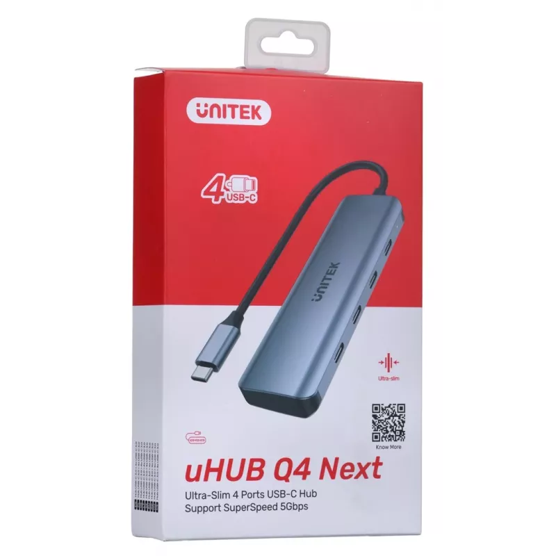 UNITEK uHUB Q4 USB hub Type-C 5000 Mbit/s sivý