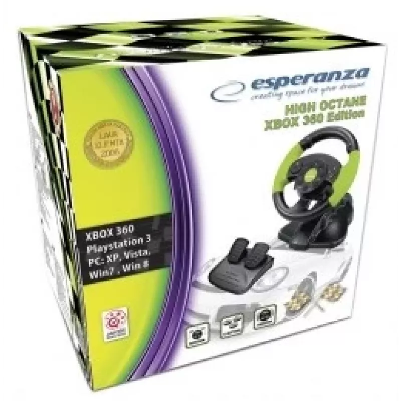 Esperanza EG104 High Octane volant s pedálmi, PC/PS3/Xbox 360, čierno-zelený