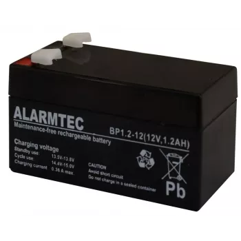 Zapečatená VRLA AGM batéria Alarmtec EMU Electronic BP 1.2-12 — 12 V, 1,2 Ah, 43×59 mm, 570 g