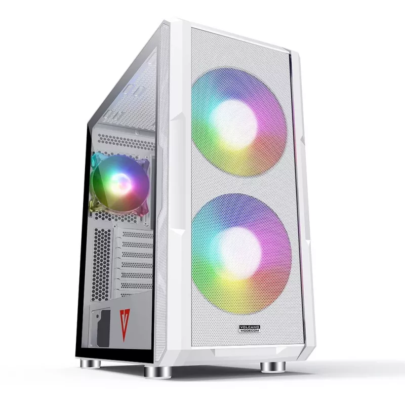 PC skriňa MODECOM AMIRANI ARGB Midi Tower biela — ATX/ITX, 35 cm GPU, 16,5 cm CPU chladič, 2x200 mm ventilátory
