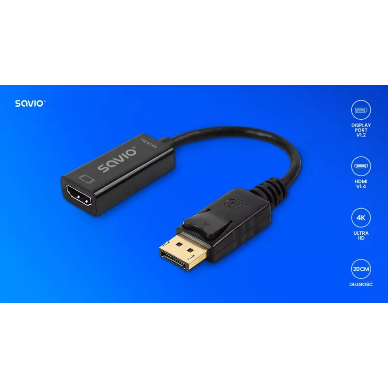 Adaptér Savio DisplayPort (M) v1.2 - HDMI A (F) v1.4, 4K, AK-62