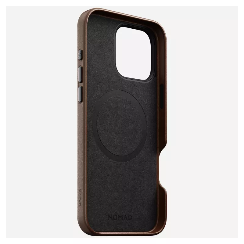 Puzdro na telefón Nomad NM01389385 pre iPhone 16 Pro Max, 17,5 cm (6,9 palcov), hnedé, hliník/PC/mikrovlákno/koža