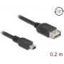 USB kábel DELOCK 81522 — USB 2.0, Mini-USB B na USB A, 0,2 m, čierny