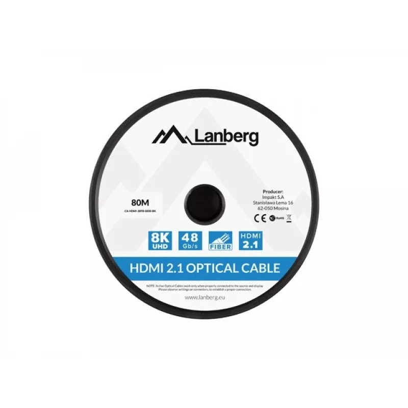 HDMI KÁBEL M/M V2.1 80M 8K ČIERNY OPTICKÝ AOC LANBERG