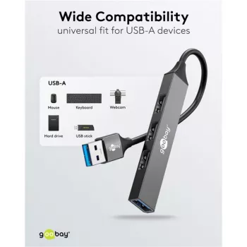 Goobay USB hub 74456 Type-A 5000 Mbit/s svetlosivý