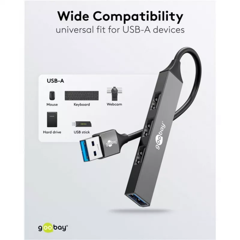 Goobay USB hub 74456 Type-A 5000 Mbit/s svetlosivý