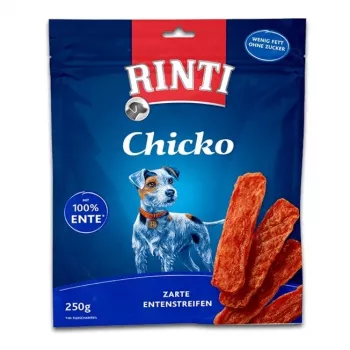 Tréningové maškrty pre psov RINTI Chicko kačica 250 g — s kačacou príchuťou, bielkoviny 58 %, pre dospelé psy, vrecko