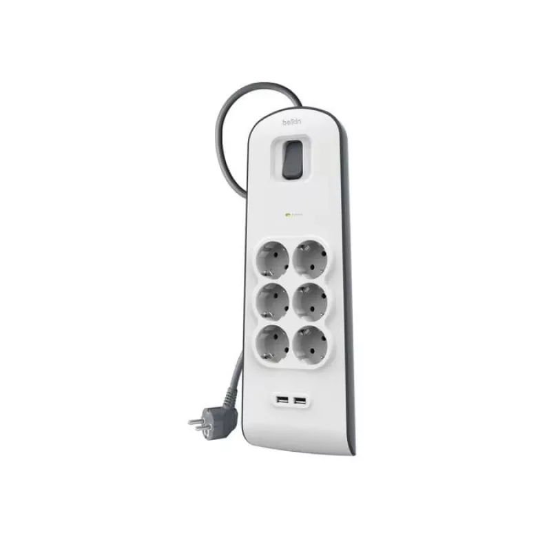 Zásuvková lišta Belkin BSV604VF2M-V2 — 6 zásuviek, 2× USB-A, 2 m kábel