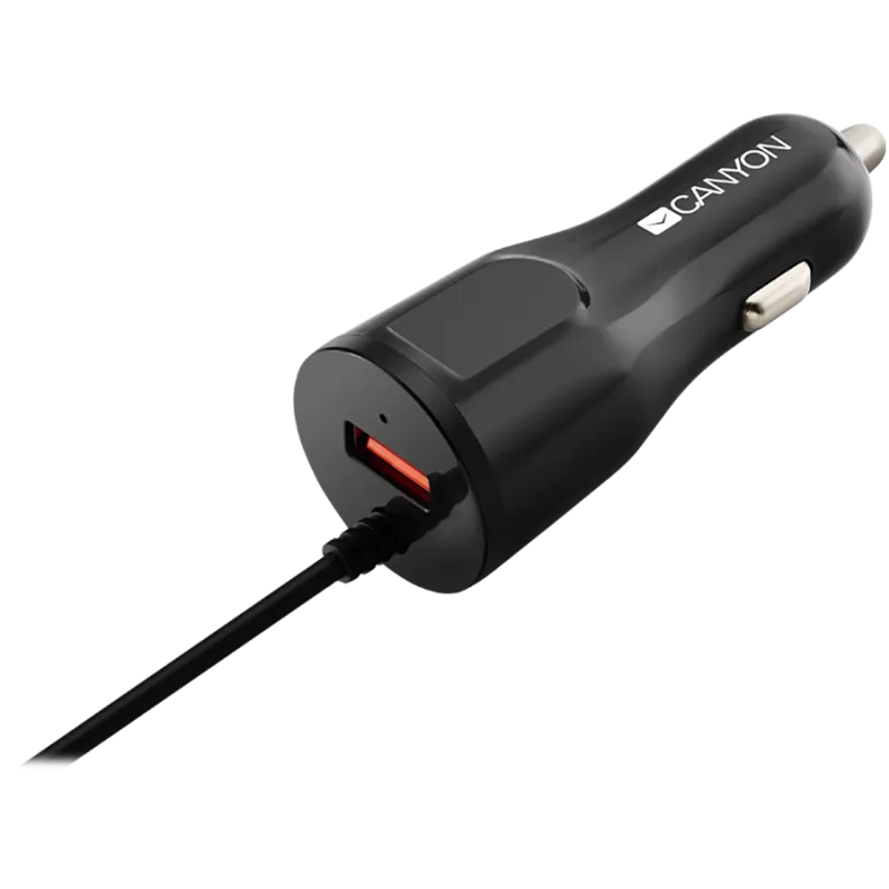 CANYON autonabíjačka C-033 2,4A/USB-A s integrovaným Lightning konektorom čierna