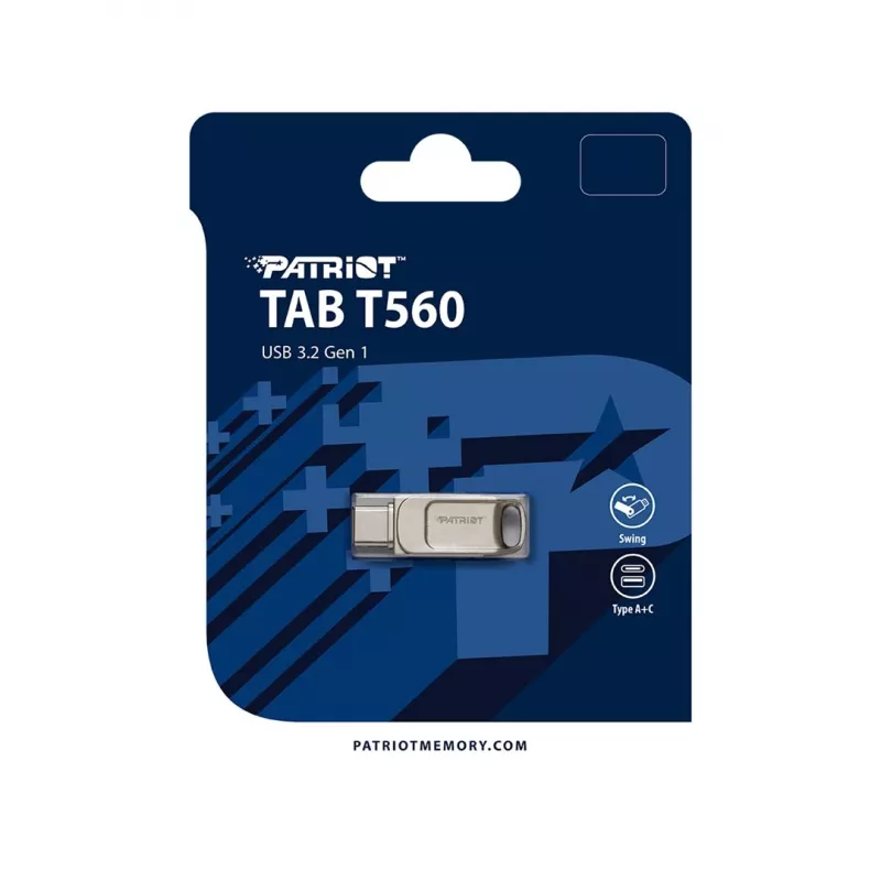 USB flash disk PATRIOT PS64GT560DS5D 64 GB USB 3.2 (USB-A & USB-C), otočné puzdro zo zliatiny zinku, strieborná