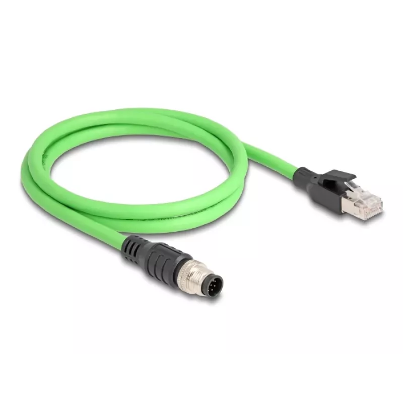 Sieťový kábel DeLOCK M12 kábel A-kódovaný 8-pinový konektor samec na RJ45 konektor samec PUR (TPU) 1 m