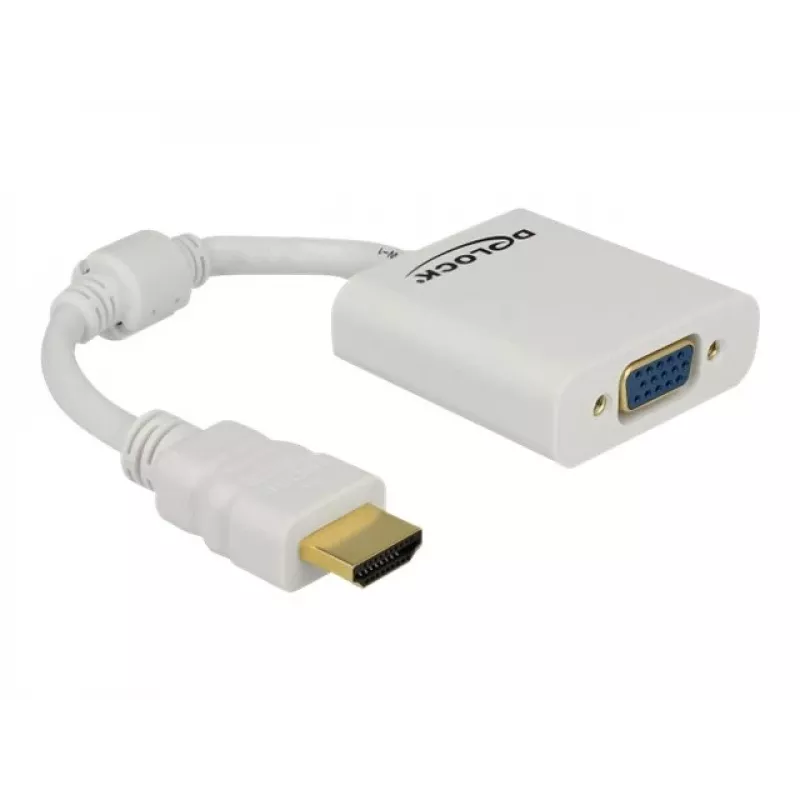 Delock adaptér HDMI-A konektor samec > VGA konektor samica - video adaptér - HDMI samec na HD-15 (VGA) samica - biely (65346)