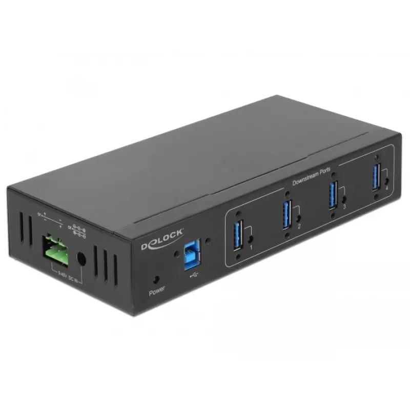 Delock 63309 externý priemyselný USB hub, 4 x USB 3.0 Type-A, ochrana ESD 15 kV, kovové puzdro, montáž na stenu