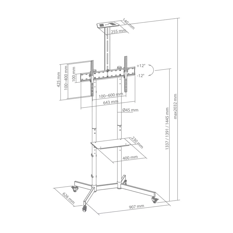 Nástenný držiak SBOX FS-401-2 pre 37–70 palcové displeje, nosnosť 45 kg, doska 600×400 mm