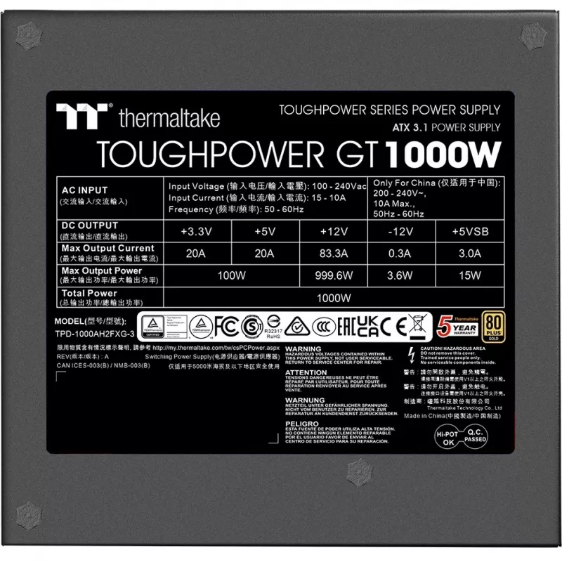 Napájací zdroj Thermaltake Toughpower GT 1000W 24-pin ATX čierny