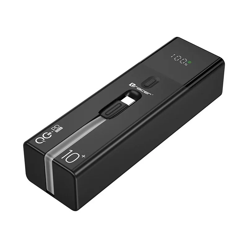 Prenosná powerbanka TRACER Quant 10000 mAh Li-Ion, PD & QC3.0, 3 konektory (2×USB-C, 1×USB-A), 100W, čierna