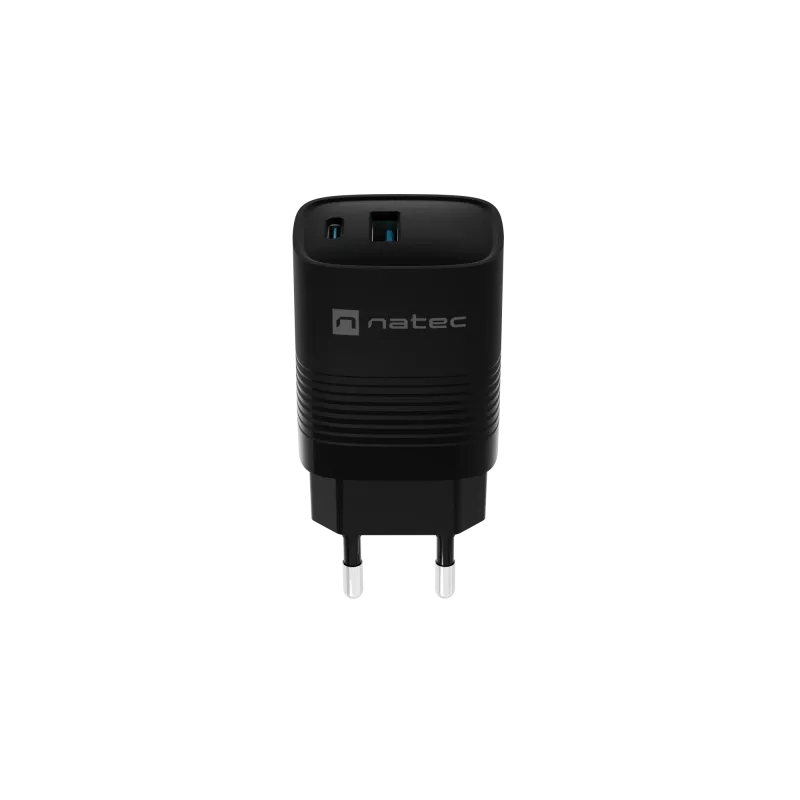 NATEC káblová nabíjačka pre mobilné zariadenia NUC-2141, 30W, USB-C PD 3.0 + USB-A QC 3.0, 110–240V, čierna