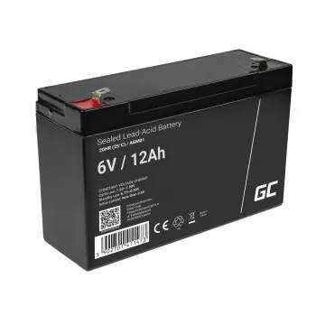 Zapečatená olovená (VRLA) AGM batéria Green Cell 6V 12Ah, 94×151×50 mm, 1,65 kg