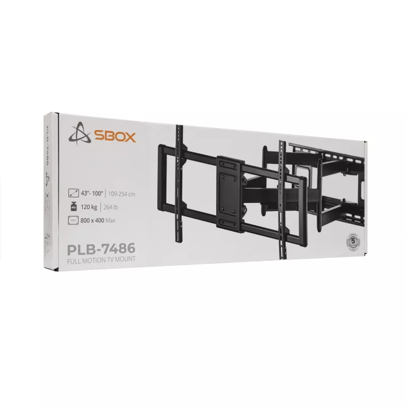 Sbox PLB-7486 sklopný a otočný nástenný držiak na TV, 43-100 palcov, do 120 kg, VESA 800x400