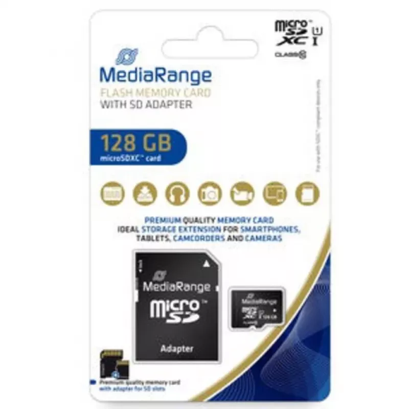 MediaRange MR945 - Flash pamäťová karta (microSDXC so SD adaptérom) - 128 GB - UHS-I / Class10 - microSDXC - čierna (MR945)