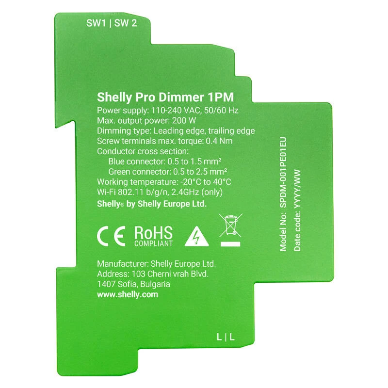 Shelly Pro Dimmer 1 DIN lištový smart spínač, 1-kanálový