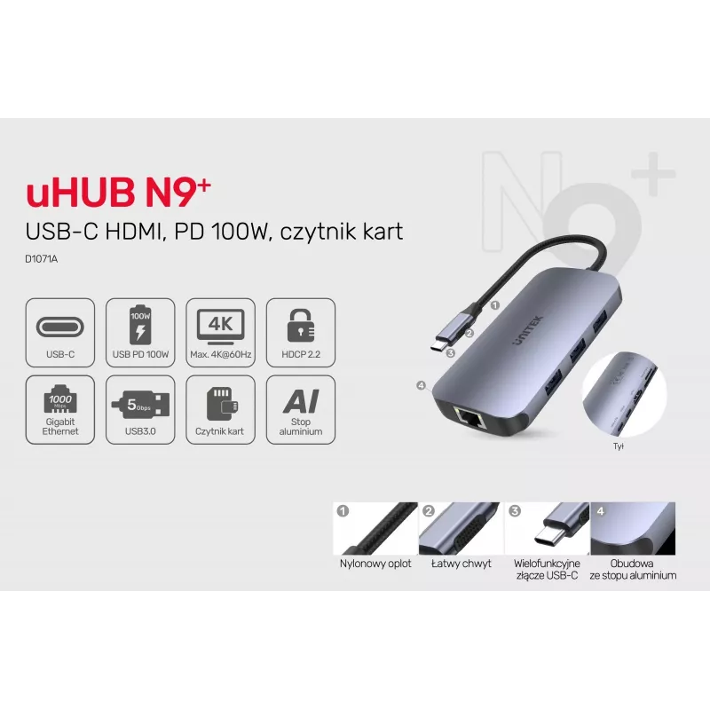 UNITEK D1071A rozhranie Hub USB 3.0 SuperSpeed 5 Gb/s strieborný