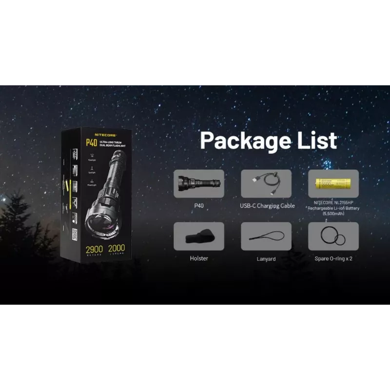 Baterka Nitecore P40 2000 lúmenov ultra dlhý dosah, model P40