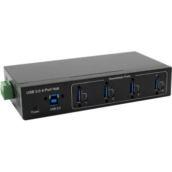 USB 3.2 hub Exsys EX-11224HMVS — 4-portový Gen1 hub s USB káblom a sadou na montáž na lištu
