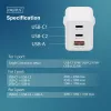 Nástenná nabíjačka DIGITUS DA-10303 67W GaN, 2× USB-C + 1× USB-A, 100–240V, biela