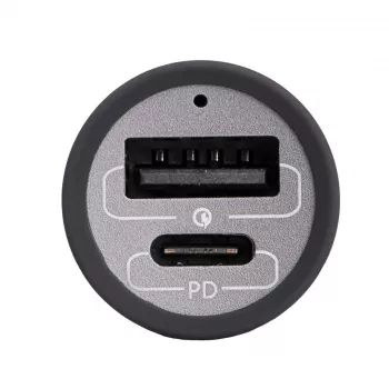 Akyga AK-CH-26 GaN autonabíjačka 12/24 V, 100 W, USB-C PD 3.0 + USB-A QC 3.0, sivá