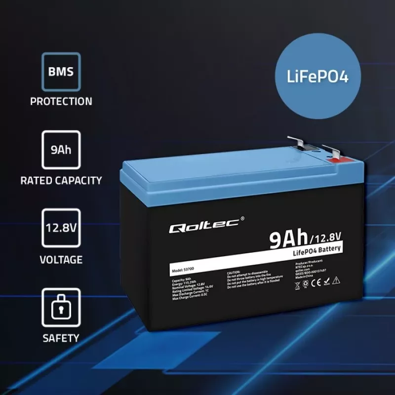 Batéria LiFePO4 Lithium Iron Phosphate 12.8V 9Ah 115.2Wh