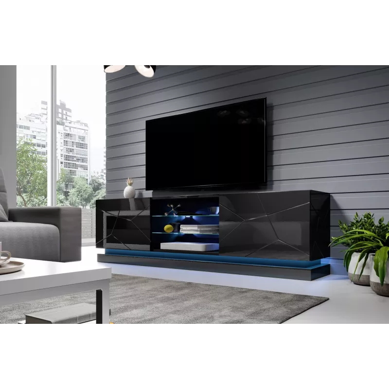 Cama TV skrinka QIU 200 MDF čierna lesklá/čierna lesklá