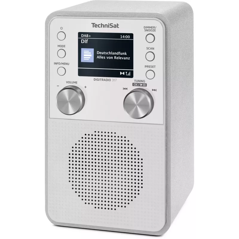 Digitálne rádio TECHNISAT DigitRadio 317 biele — príjem FM a DAB+, kompaktný stolný dizajn