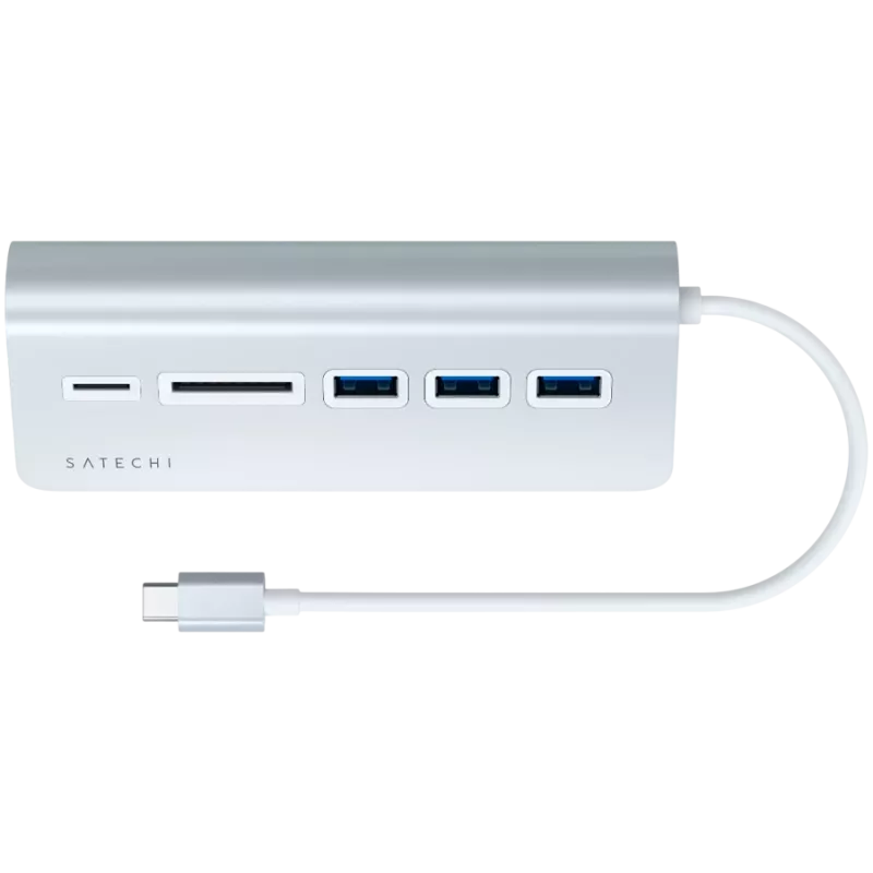 Satechi Type-C hliníkový USB hub a čítačka kariet, strieborný, ST-TCHCRS
