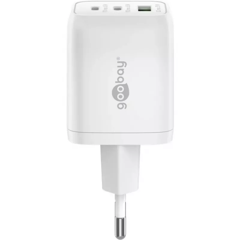 USB-C rýchlonabíjačka Nano, PD, GaN, 65 Watt (biela, 1x USB-A, 2x USB-C PD, Charge 3.0)