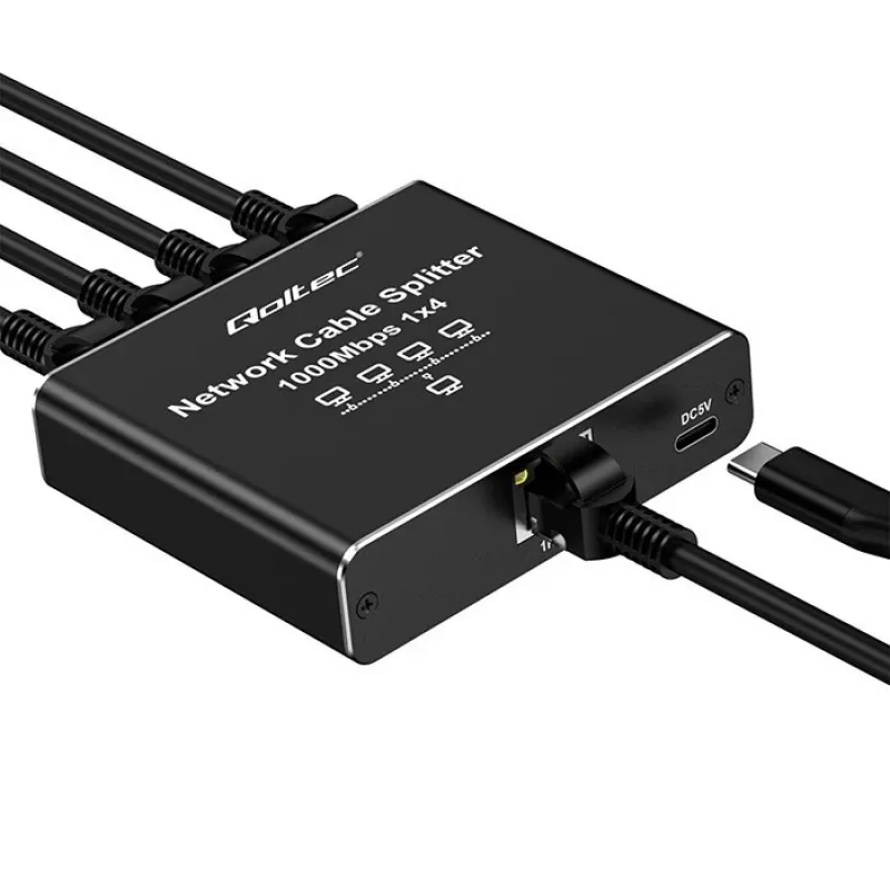 Ethernet mini switch QOLTEC 52293 1x4 RJ45, neřízený sieťový rozbočovač 1-in 4-out
