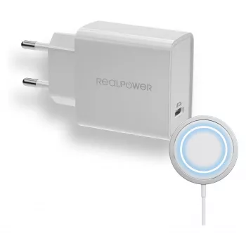 Nabíjačka interiérová RealPower PC-MagSet univerzálna biela