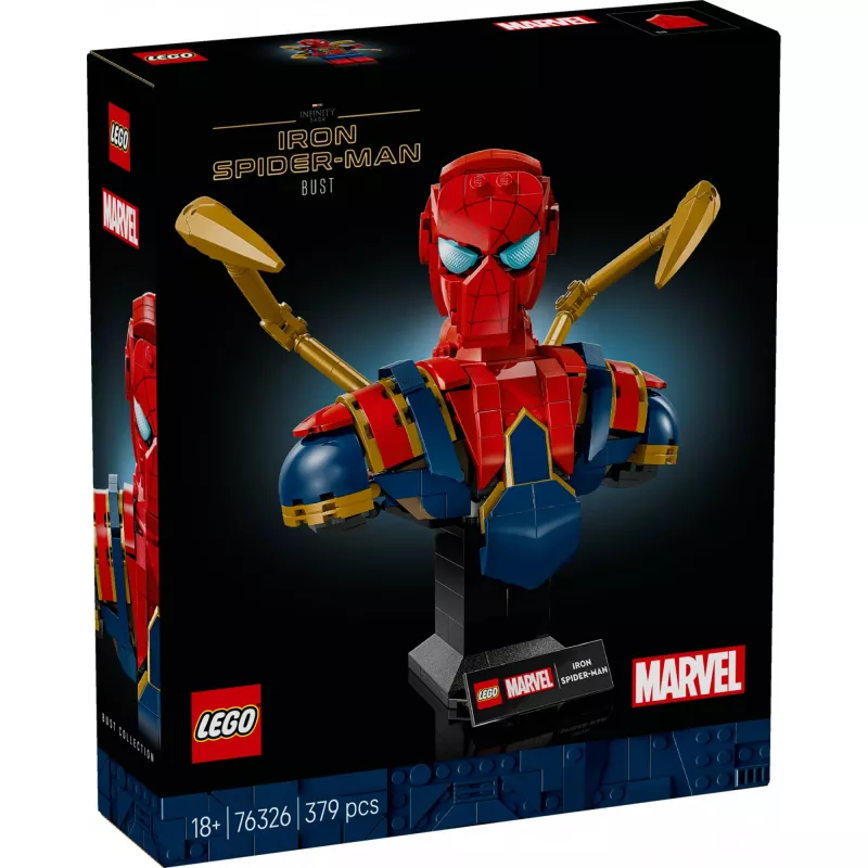 LEGO Marvel zberateľská busta Iron Spider-Man 76326, 379 dielov, 18+ výstavný model, 170×200×110 mm