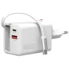 4smarts 541065 GaN Flex Jojo 65W sieťová nabíjačka, 2x USB-C PD + USB-A QC 3.0, zaťahovací USB-C kábel, 100-240V, biela