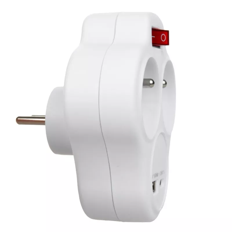 Elektrický rozbočovač dvojzásuvky MACLEAN MCE336E s 2 USB portami, typ E