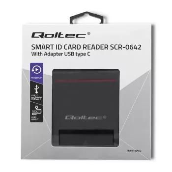 Čítačka ID kariet QOLTEC Smart-Chip-ID čítačka kariet — USB, čierna, 84,5×65×16 mm, 63 g