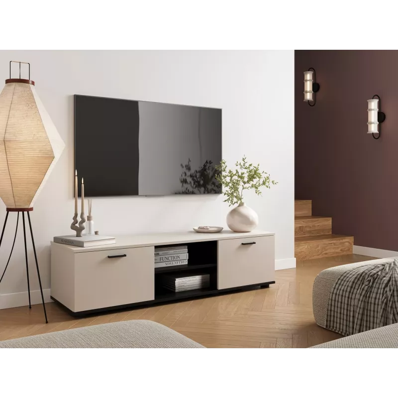 TV skrinka cama meble SOHO 140x43x37 cm — vrchná časť cashmere, čierny rám