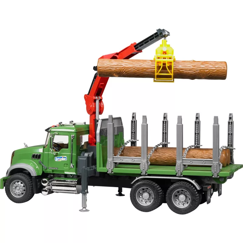 Drevený transportér BRUDER MACK Granite s 3 kmeňmi