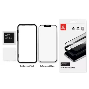 Tvrdené sklo ochrana displeja Crong pre iPhone 16e / 14 / 13 / 13 Pro — 3D plné pokrytie