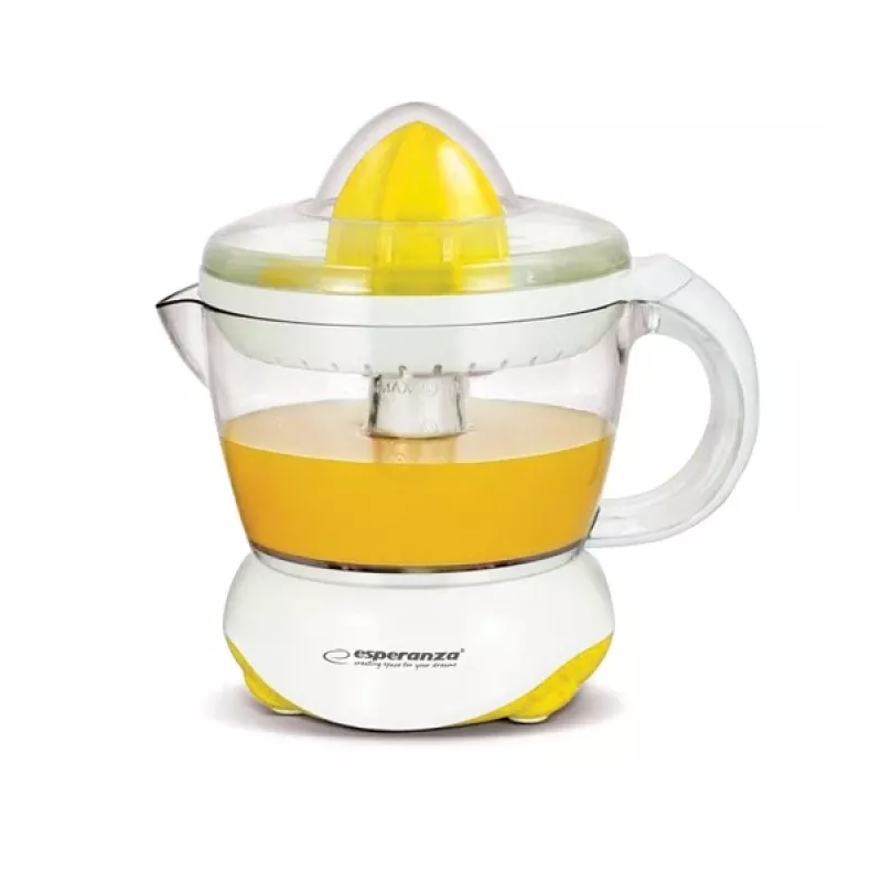 Elektrický lis na citrusy ESPERANZA EKJ001Y – 0,7 l miska, 25 W, biela/žltá
